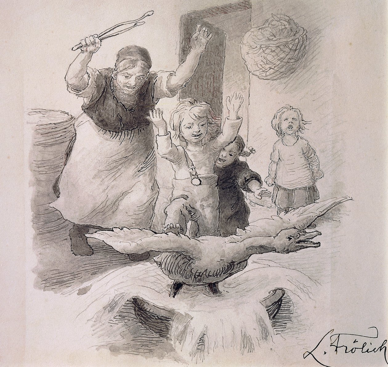 Brzydkie kaczątko, ilustracja Lorenza Frolicha (1820-1908) do baśni Hansa Christiana Andersena (1805-1875). autorstwa Lorens Frolich