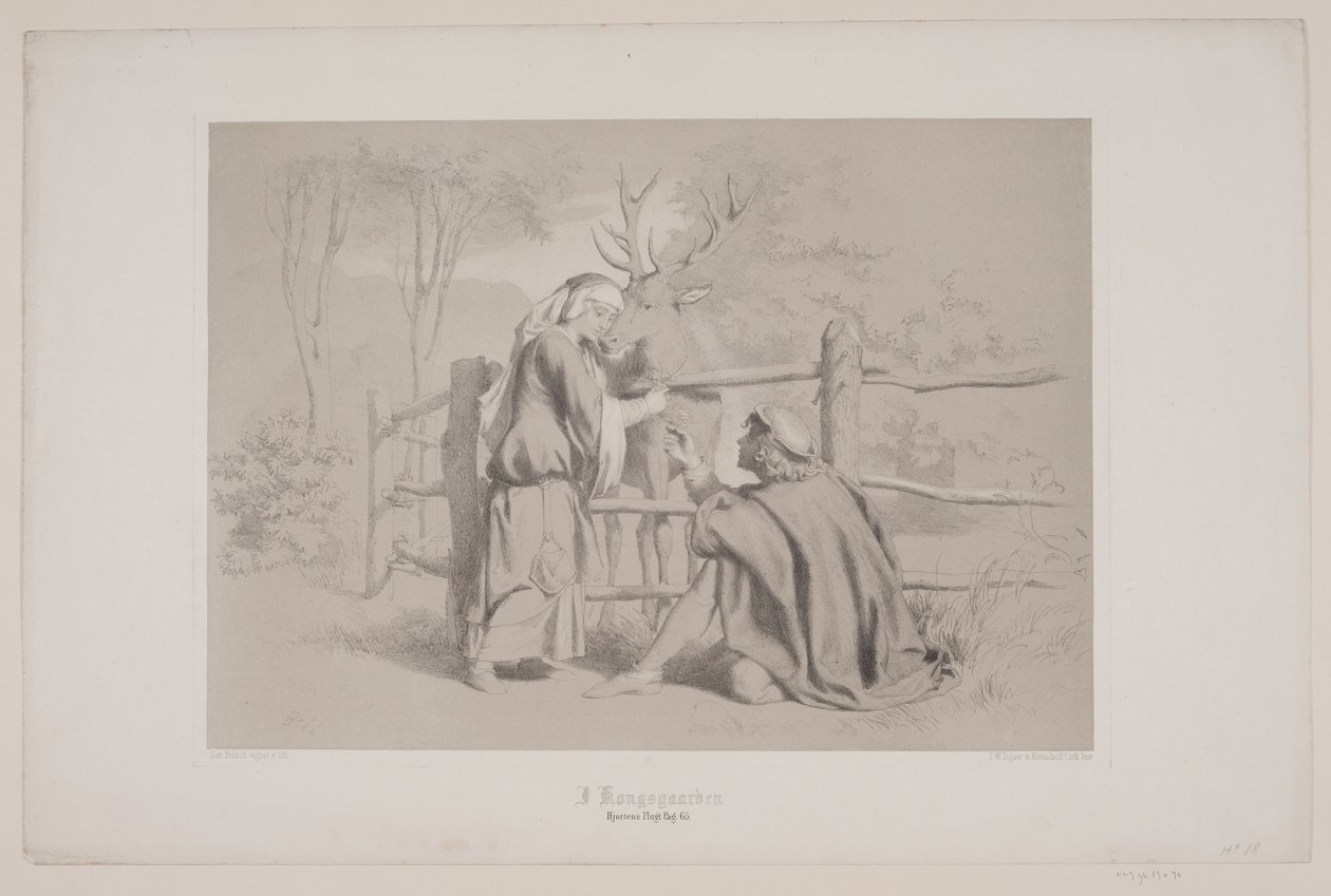 W Kongsgården, pag. 65, ilustracja do „Lotu jelenia” Christiana Winthera autorstwa Lorenz Frølich