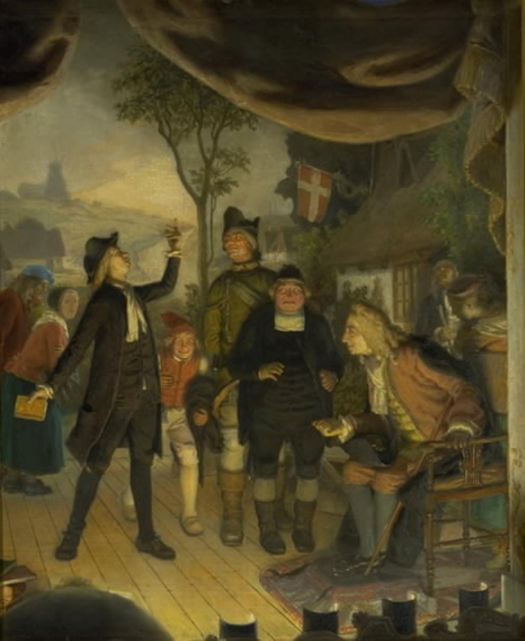 Ludvig Holberg na próbie sztuki Erasmus Montanus, akt IV, scena 2 autorstwa Lorenz Frølich