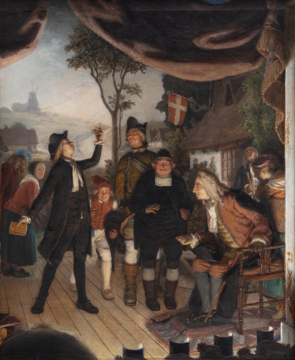Ludvig Holberg na próbie sztuki Erasmus Montanus, akt IV, scena 2 autorstwa Lorenz Frølich