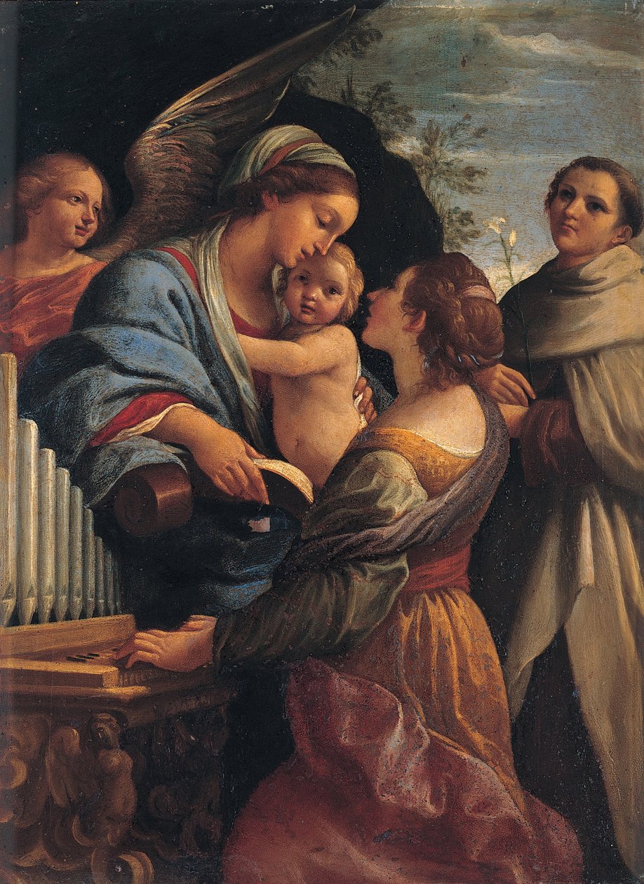 Madonna z Dzieciątkiem, św. Cecylia i św. Albert autorstwa Lorenzo Garbieri