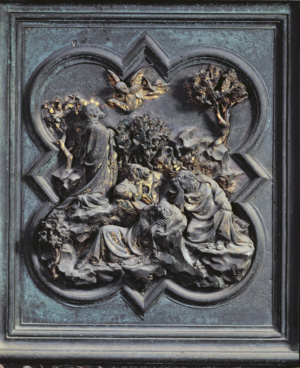 Agony in the Garden, trzynasty panel północnych drzwi baptysterium San Giovanni, 1403-24 (brąz) autorstwa Lorenzo Ghiberti