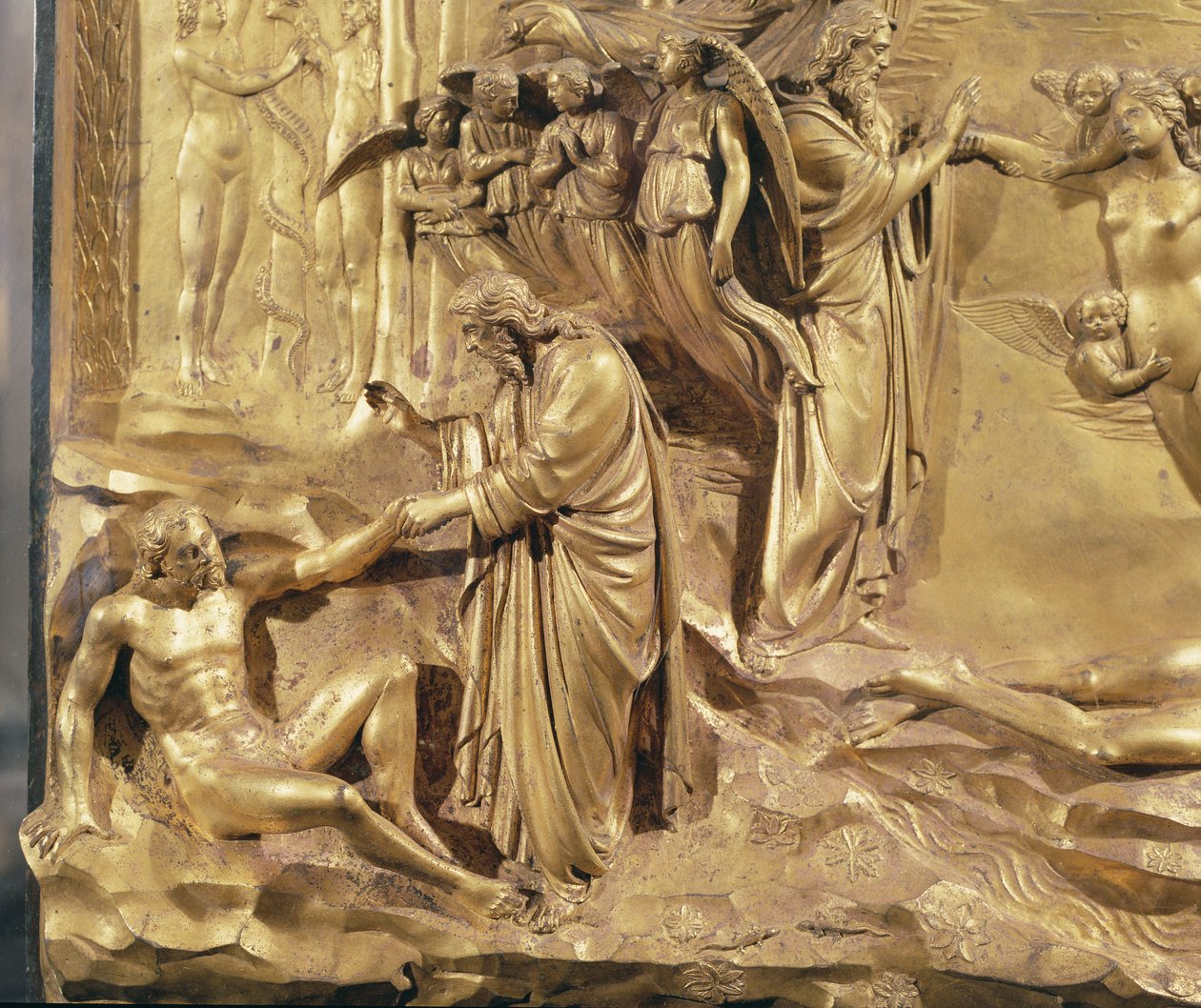 Stworzenie człowieka, drzwi raju, 1425-52 (brąz złocony) autorstwa Lorenzo Ghiberti