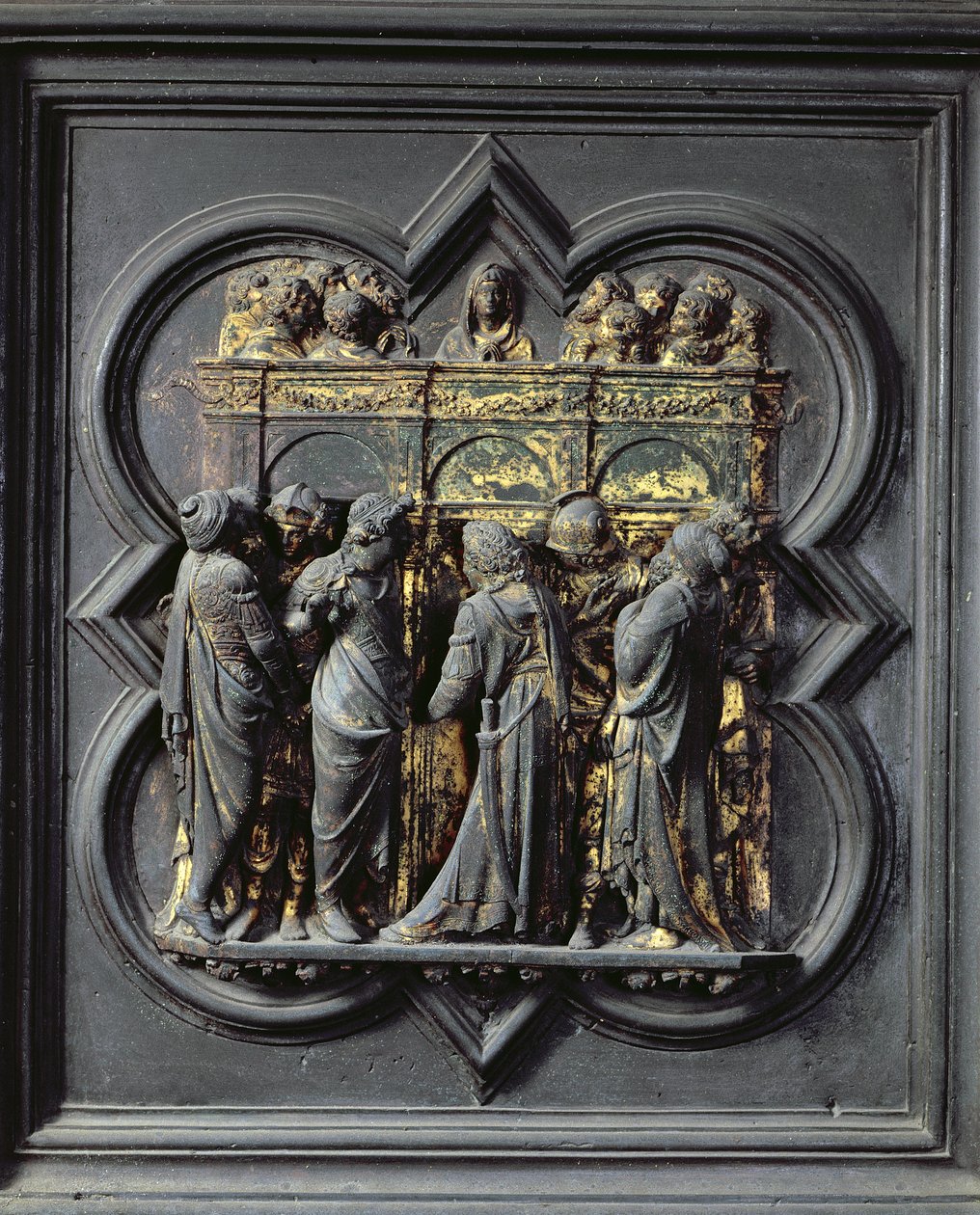 Pięćdziesiątnica, dwudziesty panel Drzwi Północnych Baptysterium San Giovanni, 1403-24 (brąz) autorstwa Lorenzo Ghiberti