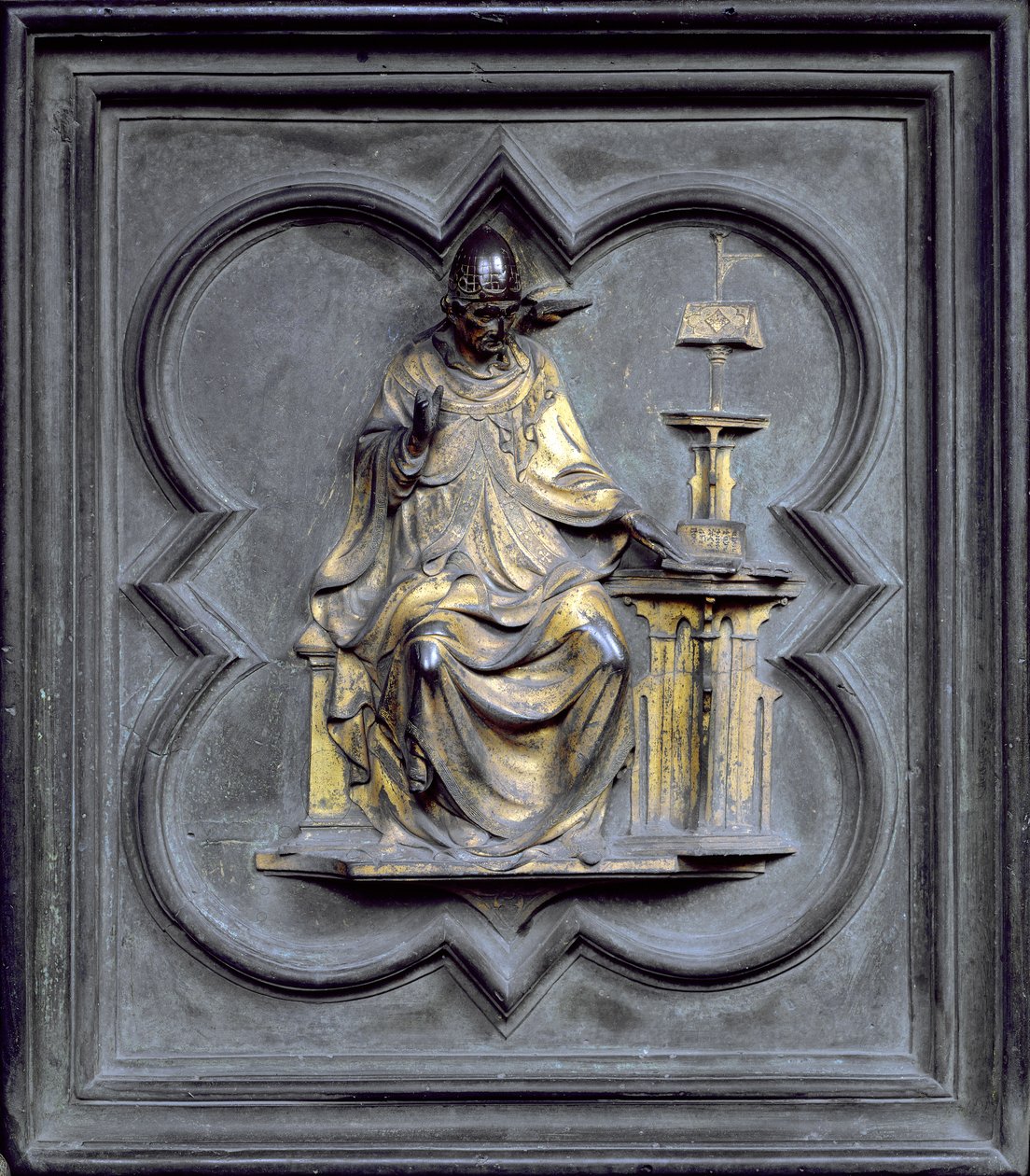 Św. Grzegorz, panel G drzwi północnych baptysterium San Giovanni, 1403-24 (brąz) autorstwa Lorenzo Ghiberti