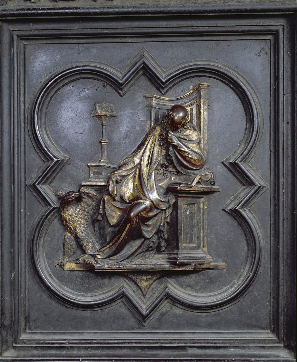 Jan Ewangelista, płyta A w północnych drzwiach baptysterium San Giovanni, 1403-24 (brąz) autorstwa Lorenzo Ghiberti