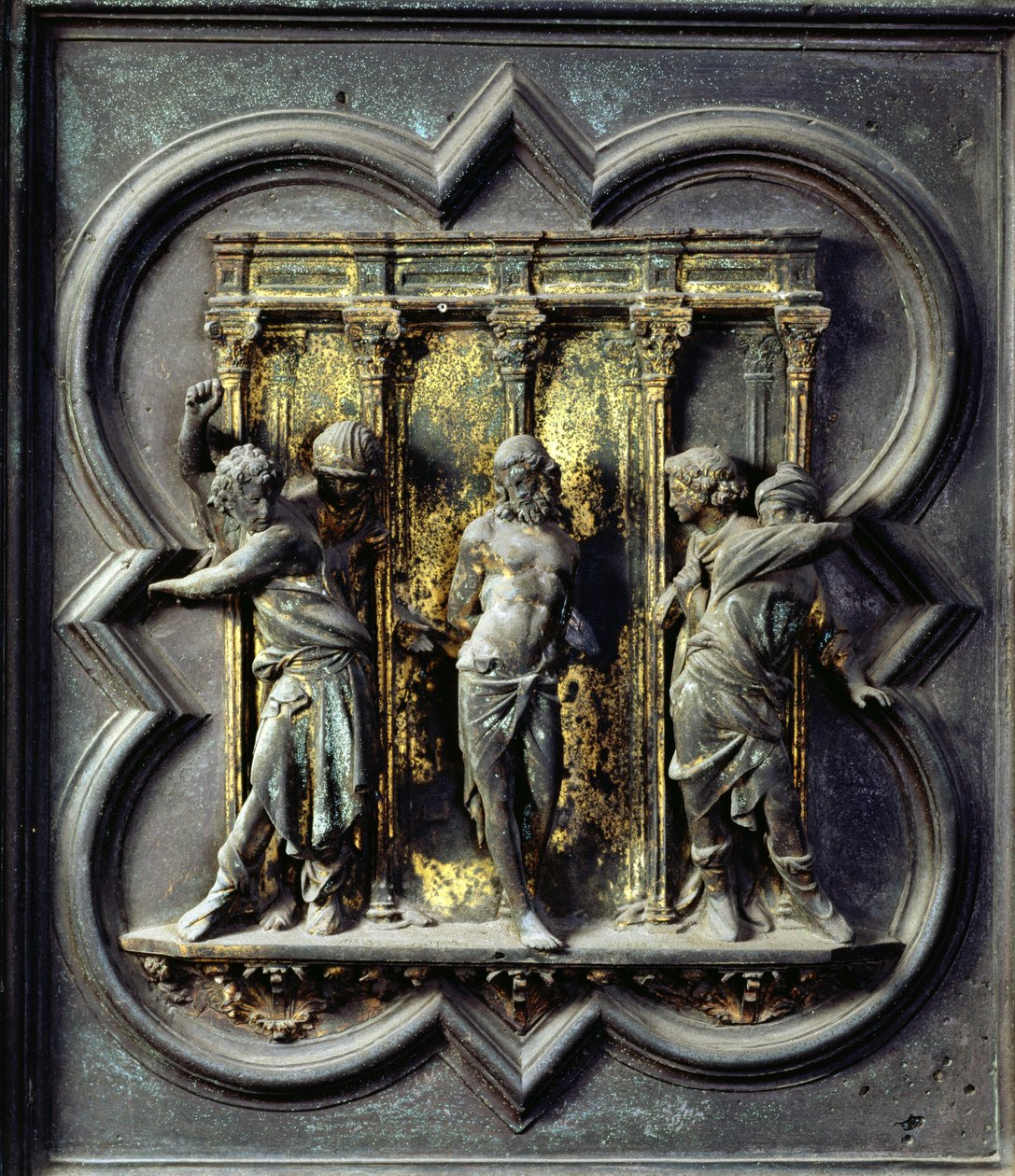 Biczowanie Chrystusa, piętnasty panel drzwi północnych baptysterium San Giovanni, 1403-24 (brąz) autorstwa Lorenzo Ghiberti