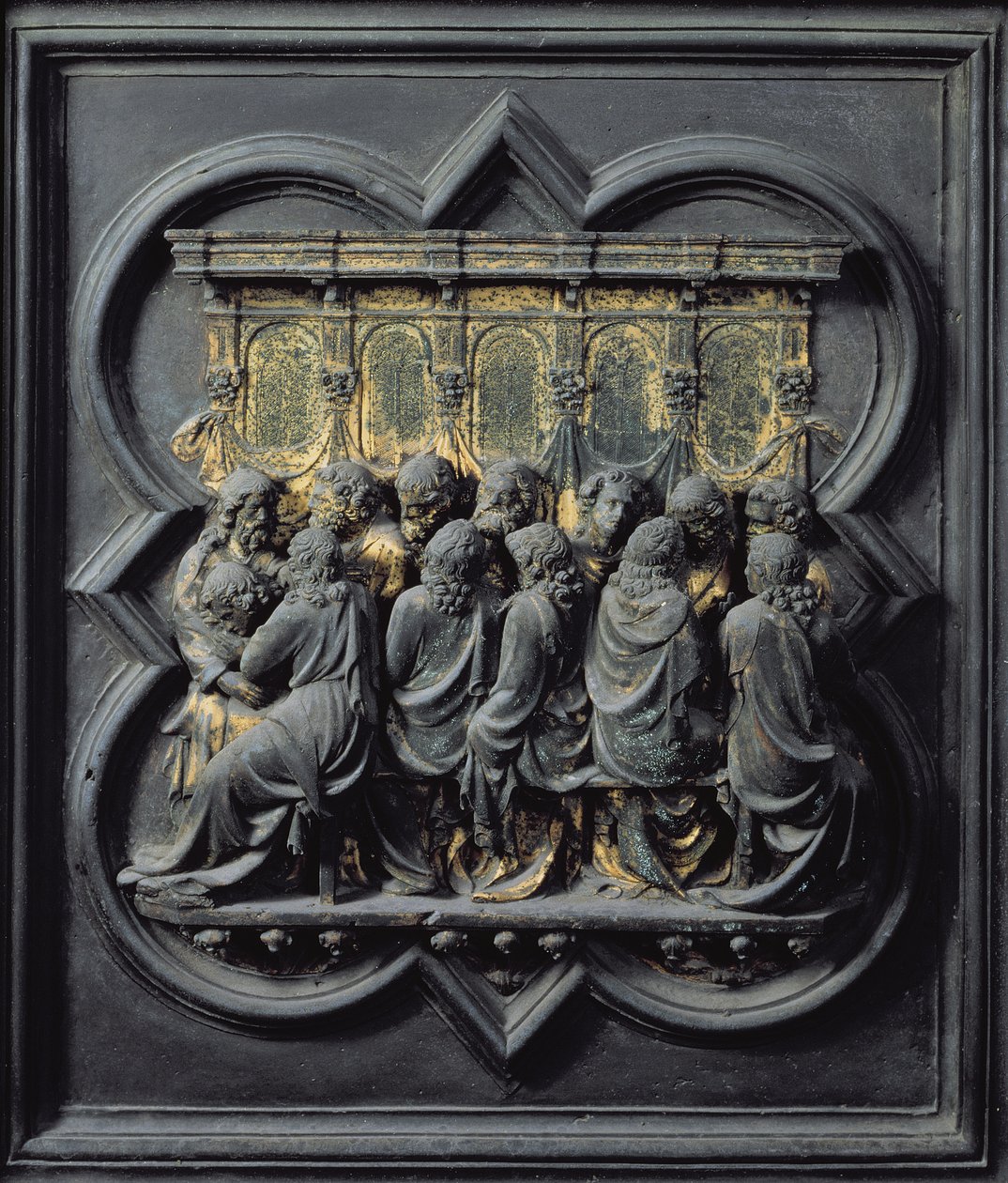 Ostatnia Wieczerza, dwunasty panel Drzwi Północnych Baptysterium San Giovanni, 1203-24 (brąz) autorstwa Lorenzo Ghiberti