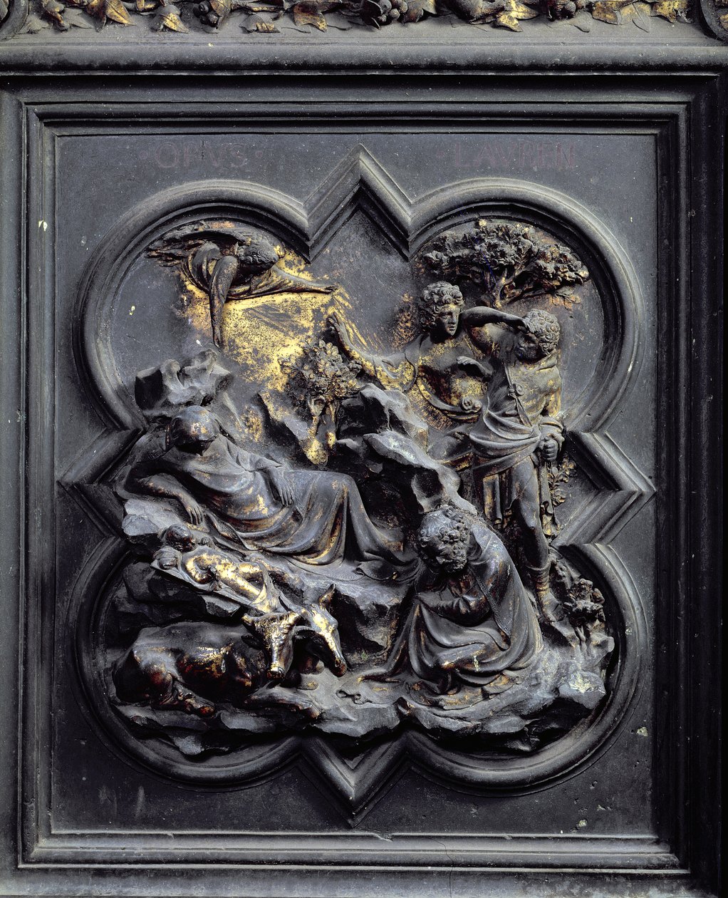 Narodzenie, drugi panel północnych drzwi baptysterium San Giovanni, 1403-24 (brąz) autorstwa Lorenzo Ghiberti