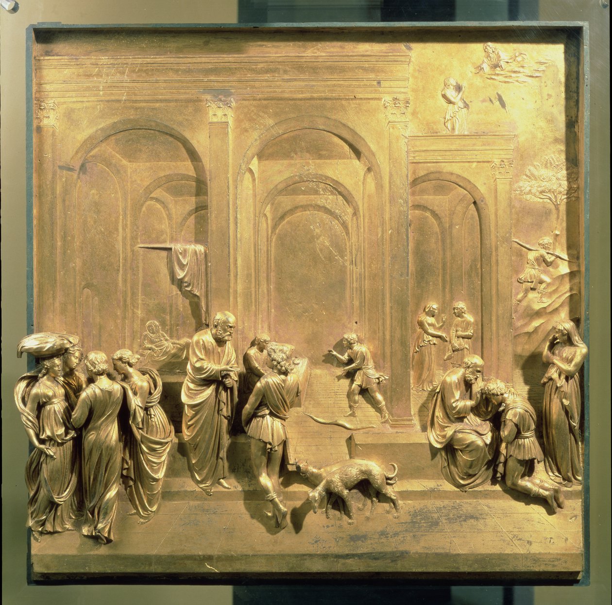 Opowieść o Jakubie i Ezawie, oryginalny panel ze Wschodnich Drzwi Baptysterium, 1425-52 (brąz złocony) (po renowacji) autorstwa Lorenzo Ghiberti