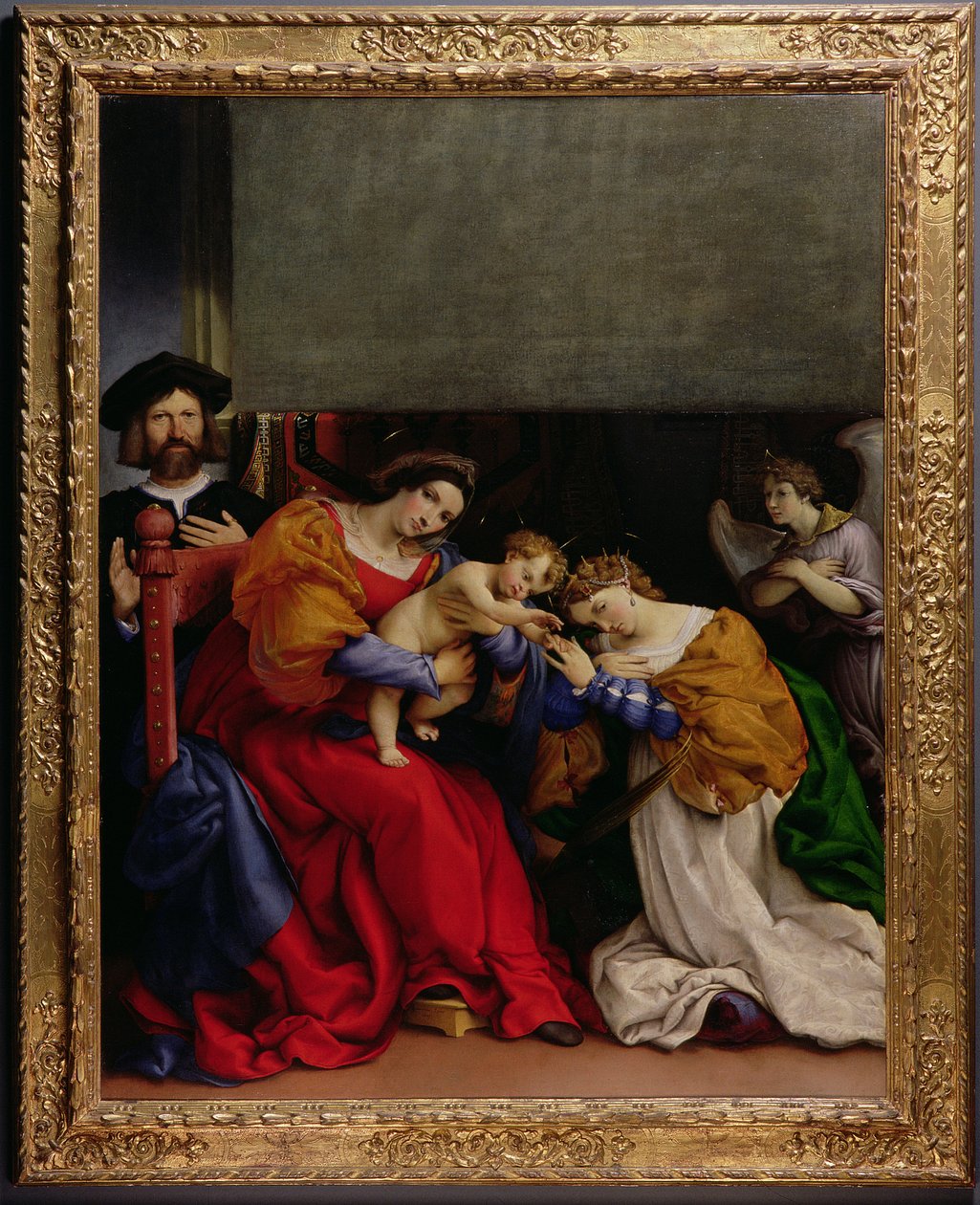 Mistyczne zaślubiny św Katarzyny z patronem Niccolo Bonghi, 1523 autorstwa Lorenzo Lotto