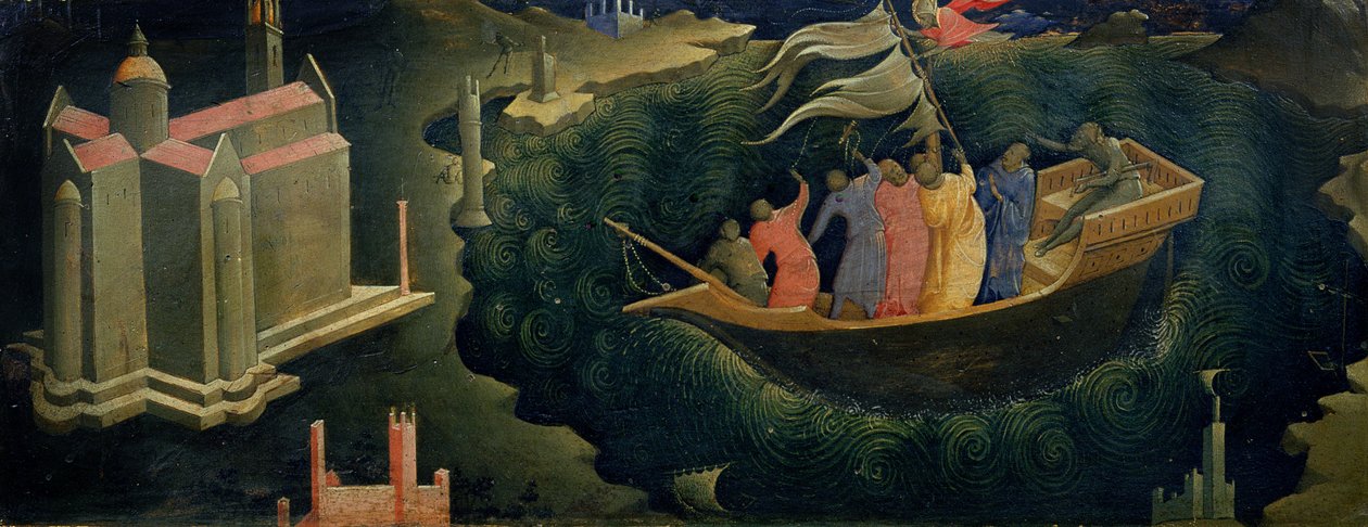 Św. Mikołaj z Myry uspokaja burzę (tempera na panelu) autorstwa Lorenzo Monaco