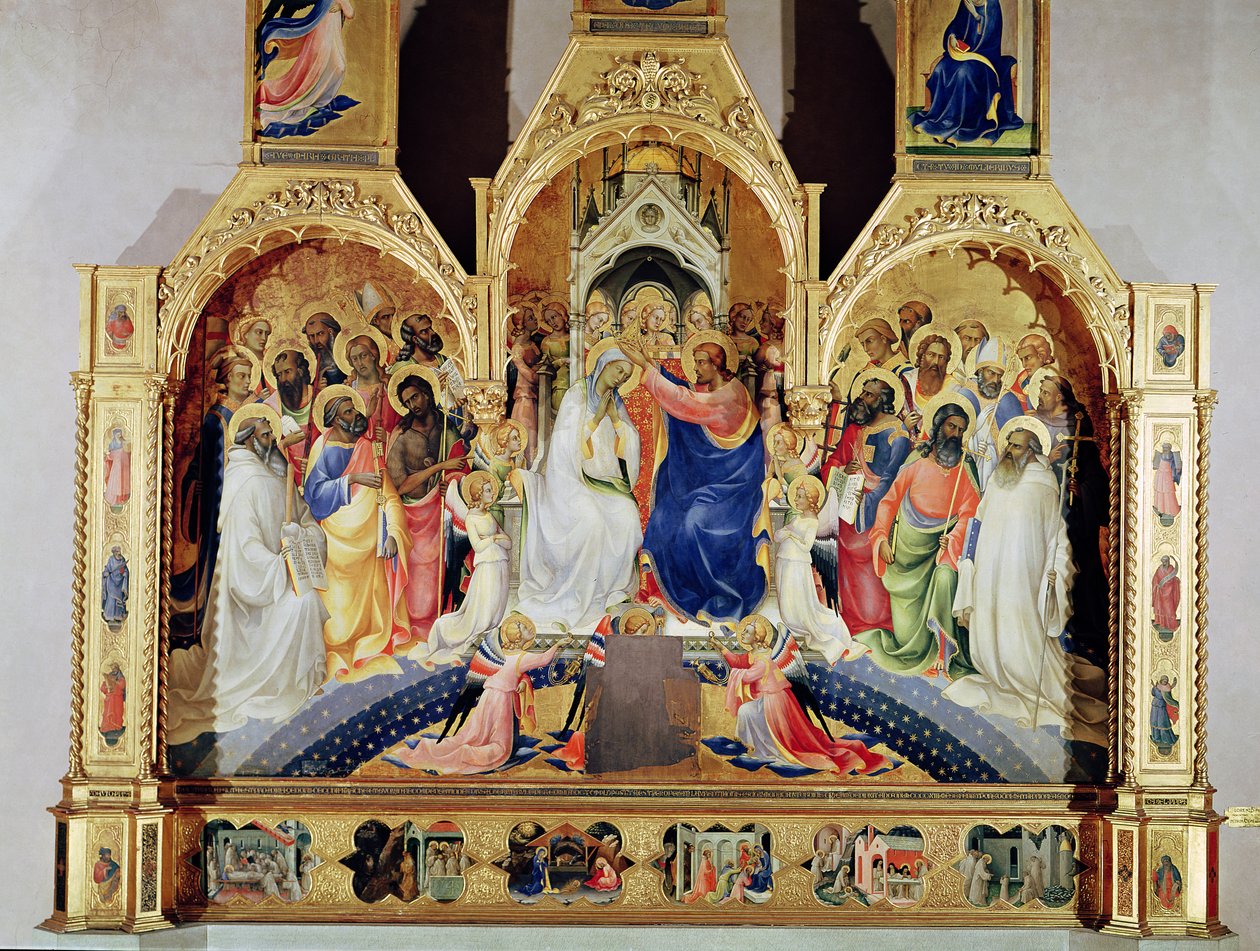 Koronacja Dziewicy (tempera i złoty płatek na desce) autorstwa Lorenzo Monaco