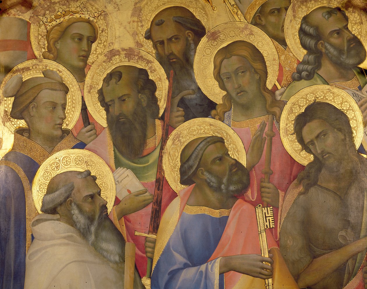 Koronacja dziewicy, detal twarzy świętych, 1413 (tempera na płycie) autorstwa Lorenzo Monaco