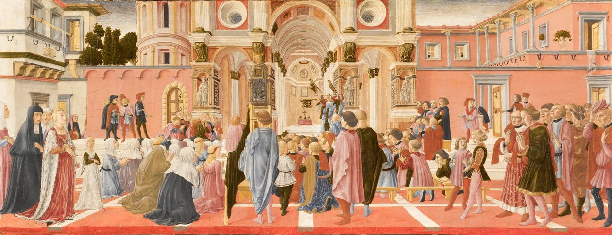 Głoszenie św. Bernardyna autorstwa Lorenzo di Pietro Vecchietta