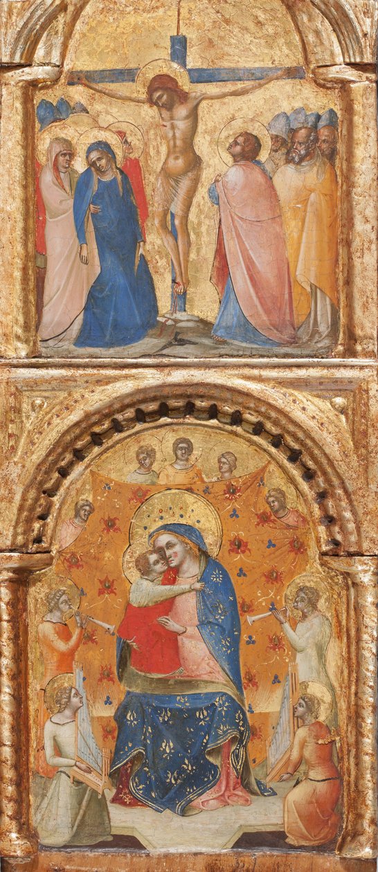 Detal Madonny z Dzieciątkiem i Aniołami, Ukrzyżowanie i Dwunastu Apostołów lub Świętych, ok. 1360 (tempera na płycie) autorstwa Lorenzo Veneziano