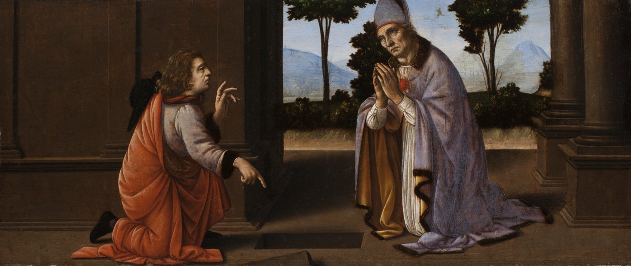 Cud świętego Donata z Arezzo, c.1479-85 (tempera na panelu) autorstwa Lorenzo di Credi
