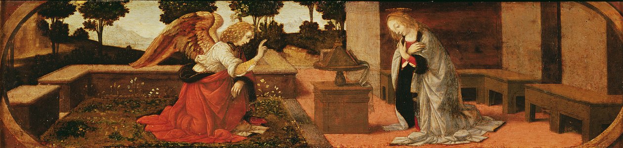 Zwiastowanie, płyta predelli z ołtarza, 1478-85 autorstwa Lorenzo di Credi