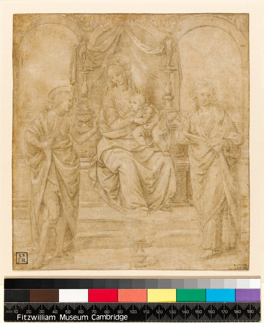 Dziewica z Dzieciątkiem z SS. Jan Chrzciciel i Sebastian: Studium do Ołtarza Drezdeńskiego (pigment srebrnobiały na papierze) autorstwa Lorenzo di Credi