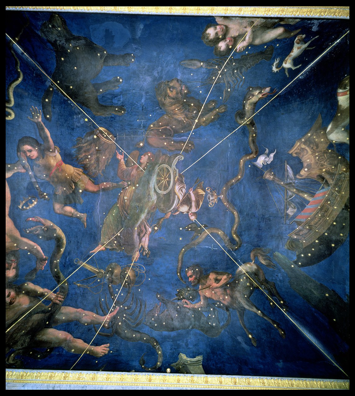 Znaki zodiaku, detal ze stropu Sala dello Zodiaco, 1579 autorstwa Lorenzo Costa