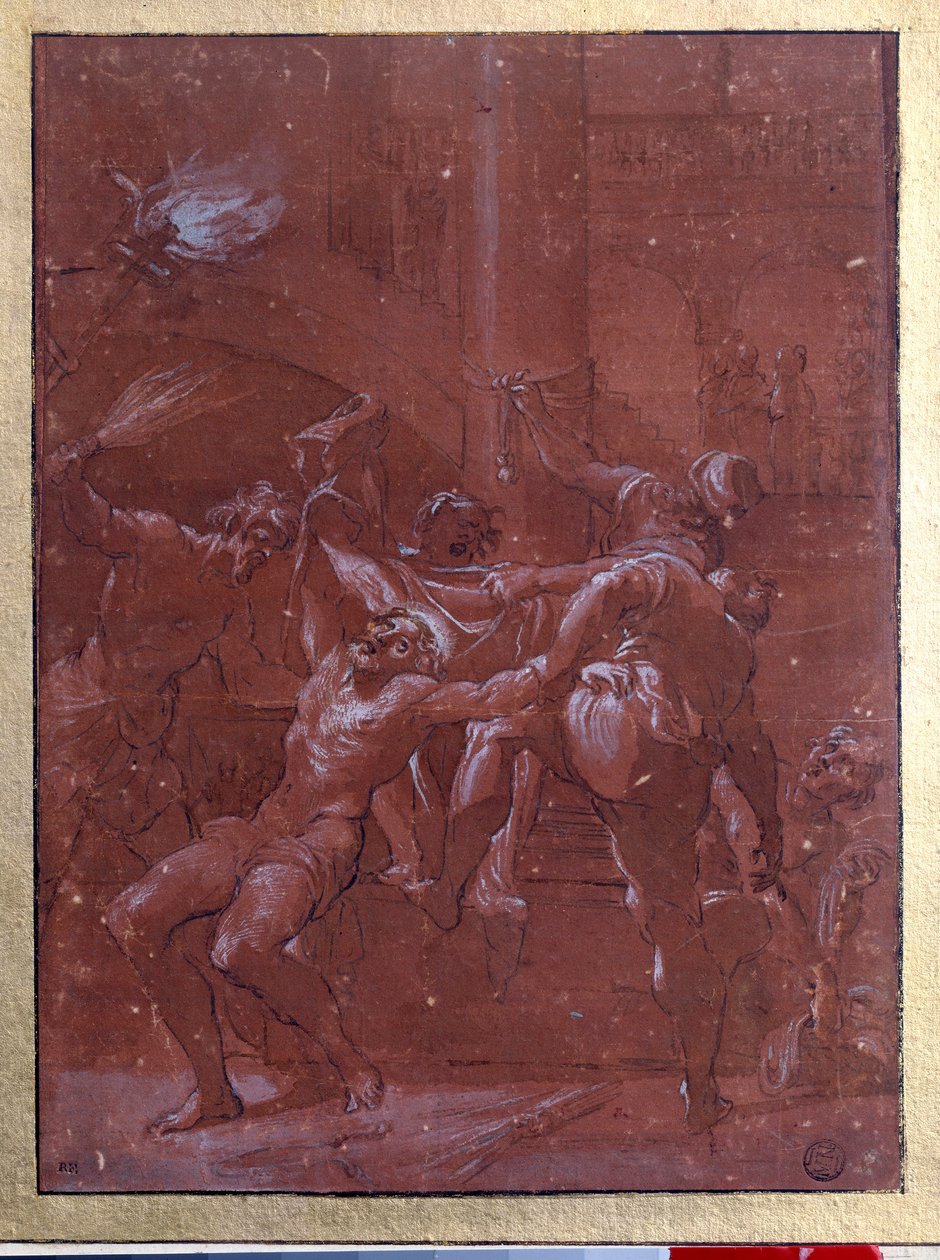 Chłosta Chrystusa Rysunek brązowym tuszem i wash Lorenzo Garbieri dit il Nepote (1580-1654) Paryż. Muzeum w Luwrze autorstwa Lorenzo  Garbieri