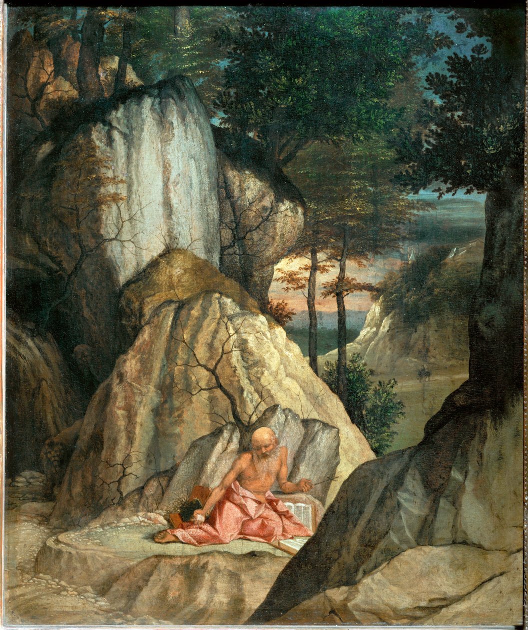 Saint Jerome meditant dans le desert - Święty Jerome medytujący na pustyni ... autorstwa Lorenzo (workshop of) Lotto