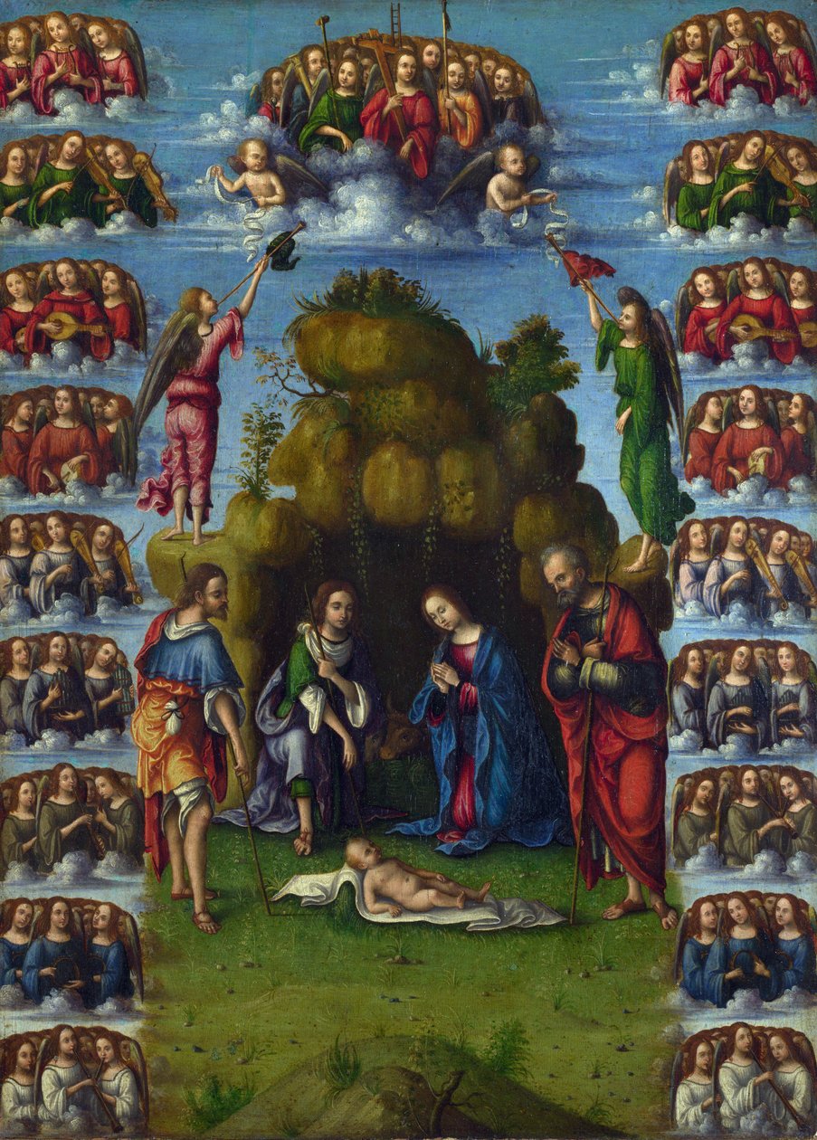 "Adoracja Trzech Króli" Obraz Lorenzo Costa (1460-1535) 1499 Dim 52x37 cm National Gallery, Londyn autorstwa Lorenzo Costa