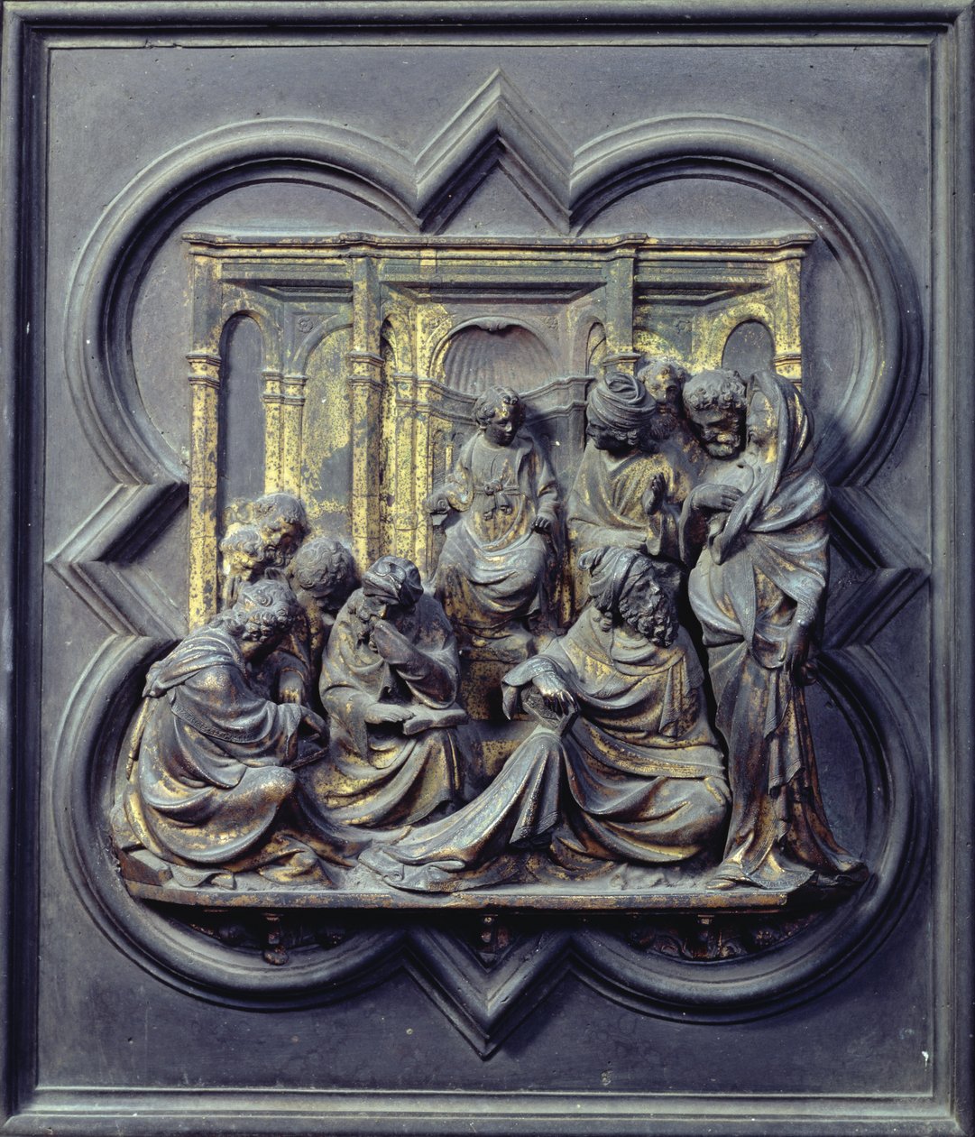 Chrystus wśród lekarzy, czwarty panel drzwi północnych baptysterium San Giovanni, 1403-24 (brąz) autorstwa Lorenzo Ghiberti