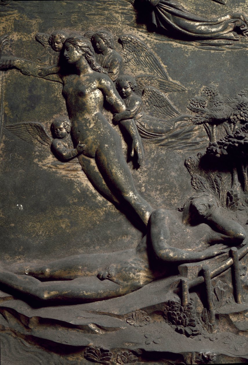 Stworzenie Ewy z Wybrzeża Adama. Szczegół orientalnych drzwi o nazwie Raj, rzeźba autorstwa Lorenzo Ghiberti