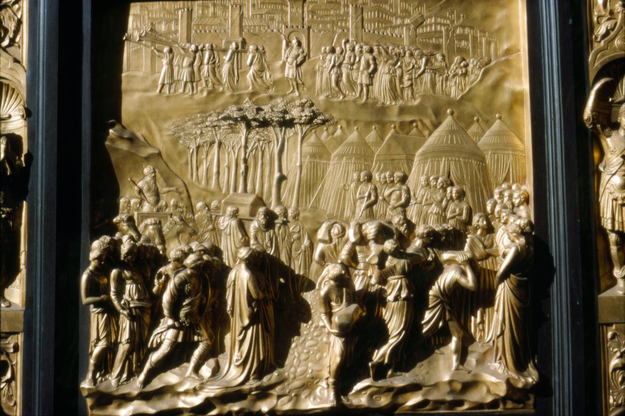 Izraelici biorą Jerycho, fragment drzwi baptysterium, Florencja, Włochy, ok. XV w. autorstwa Lorenzo Ghiberti