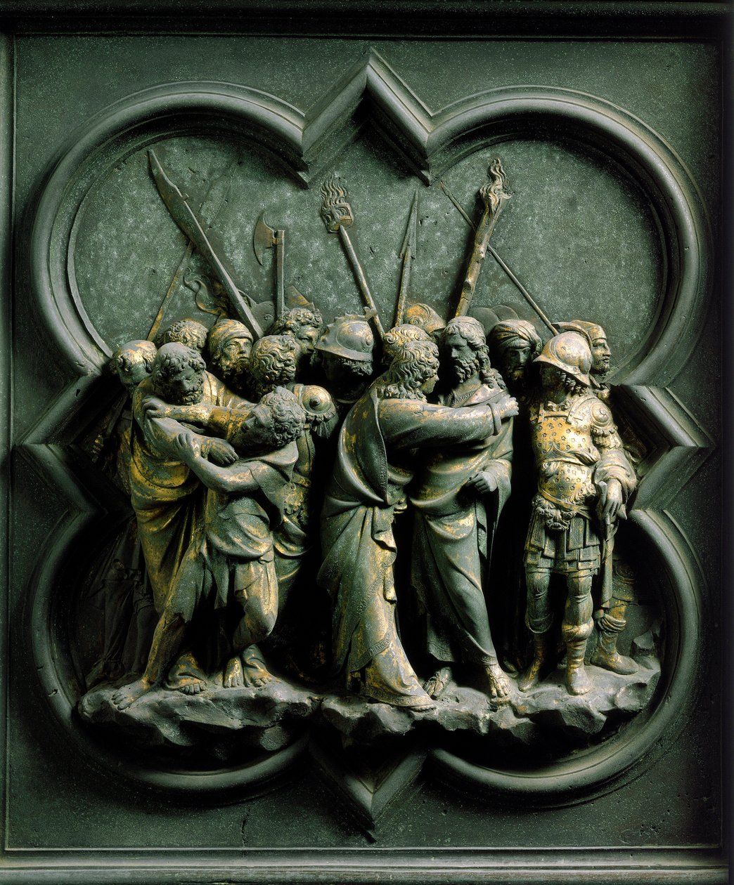 Brama Północna (na północy zwana Bramą Krzyża), detal zewnętrzny: „Pocałunek Judasza” Rzeźba z brązu wykonana przez Lorenzo Ghiberti (1378-1455) autorstwa Lorenzo Ghiberti