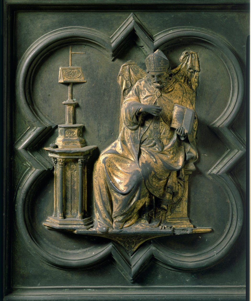Brama Północna (zwana Bramą Krzyża, od strony północnej), detal zewnętrzny: Św. Augustyn. Rzeźba z brązu wykonana przez Lorenzo Ghiberti (1378-1455) autorstwa Lorenzo Ghiberti