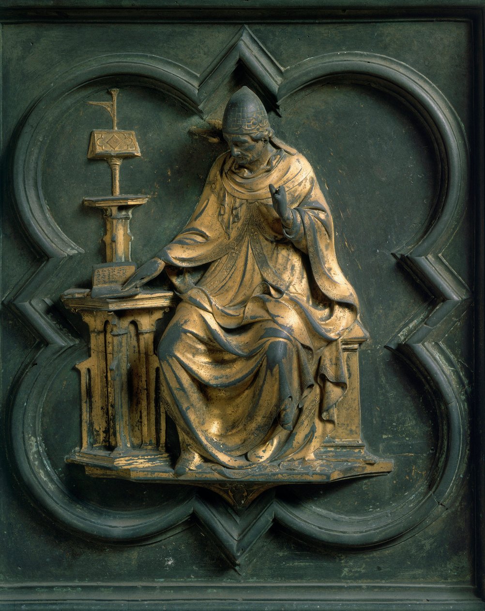 Brama Północna (zwana Bramą Krzyża, od strony północnej), detal zewnętrzny: św. Grzegorz Wielki. Rzeźba z brązu wykonana przez Lorenzo Ghiberti (1378-1455) autorstwa Lorenzo Ghiberti