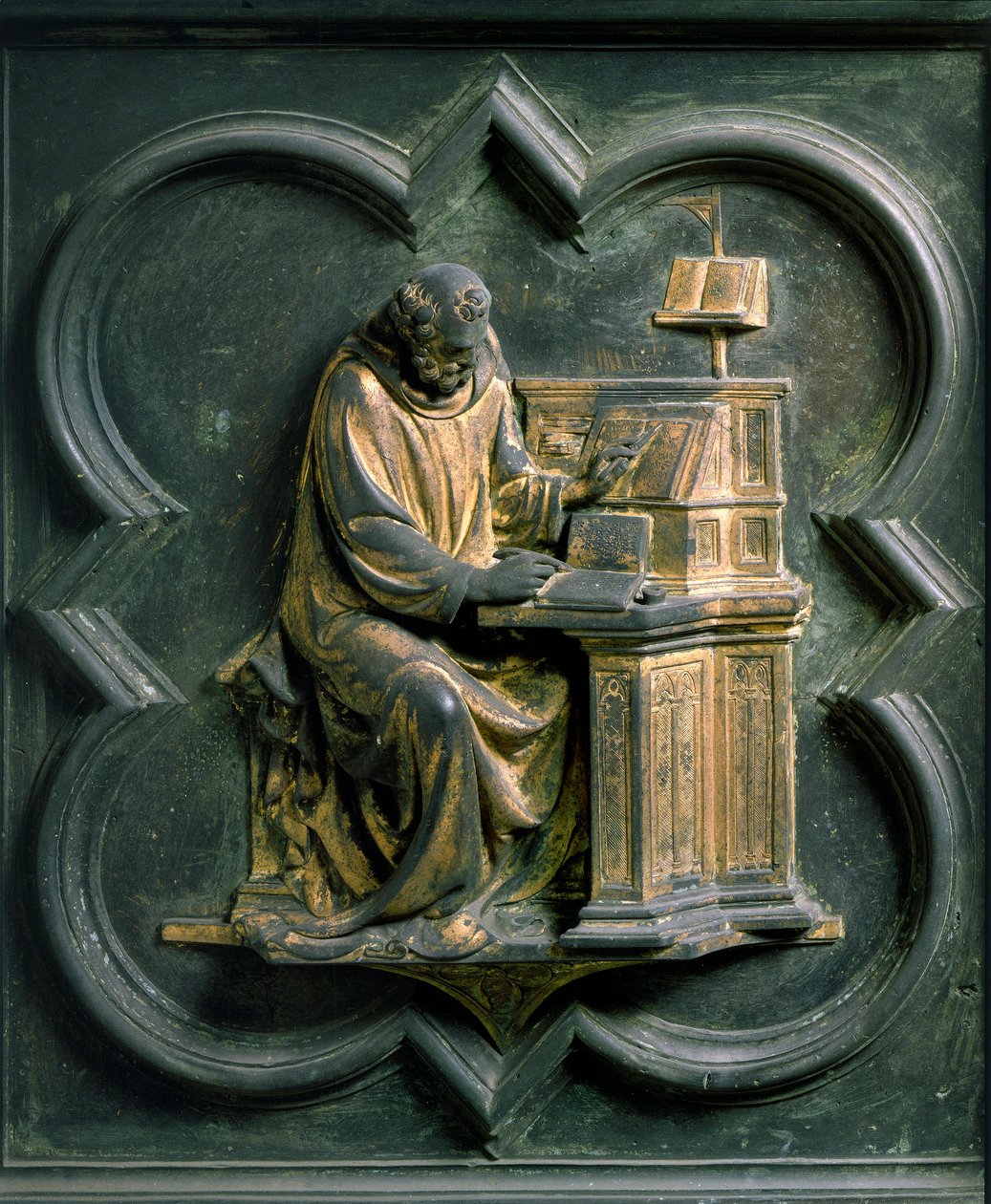 Brama Północna (zwana Bramą Krzyża, od strony północnej), detal zewnętrzny: Św. Hieronim. Rzeźba z brązu wykonana przez Lorenzo Ghiberti (1378-1455) autorstwa Lorenzo Ghiberti