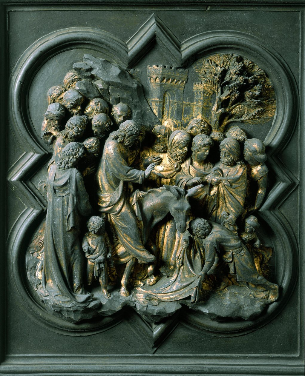 Brama Północna (zwana Bramą Krzyża, od północy), detal zewnętrzny: „”wjazd do Jerozolimy”” Rzeźba z brązu wykonana przez Lorenzo Ghiberti (1378-1455) autorstwa Lorenzo Ghiberti