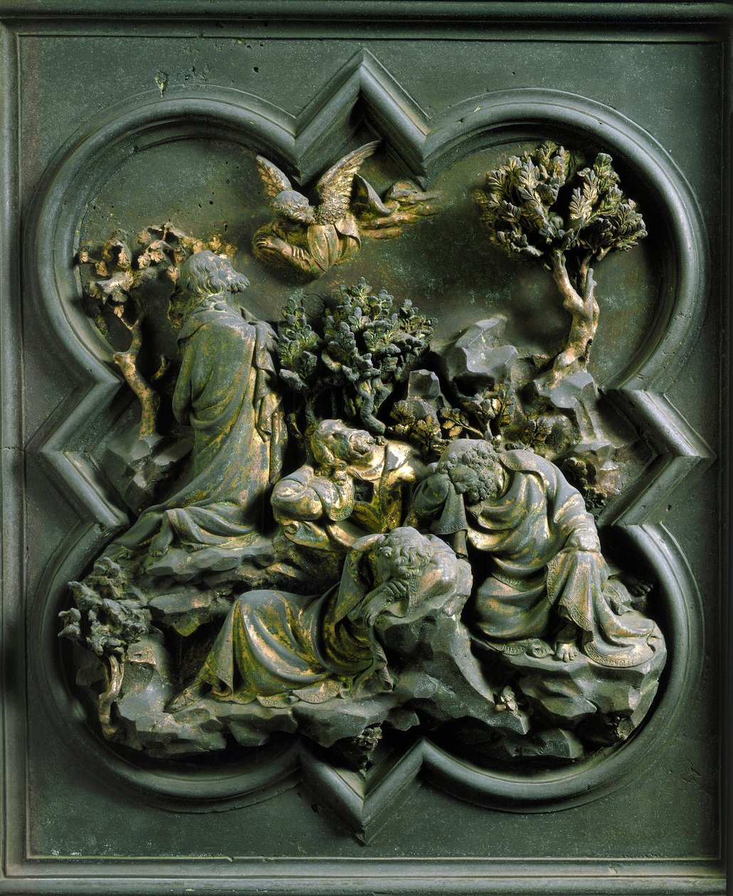 Brama Północna (zwana Bramą Krzyża, na północy), detal zewnętrzny: "Modlitwa Chrystusa w Ogrodzie Oliwnym" Rzeźba z brązu wykonana przez Lorenzo Ghiberti (1378-1455) autorstwa Lorenzo Ghiberti