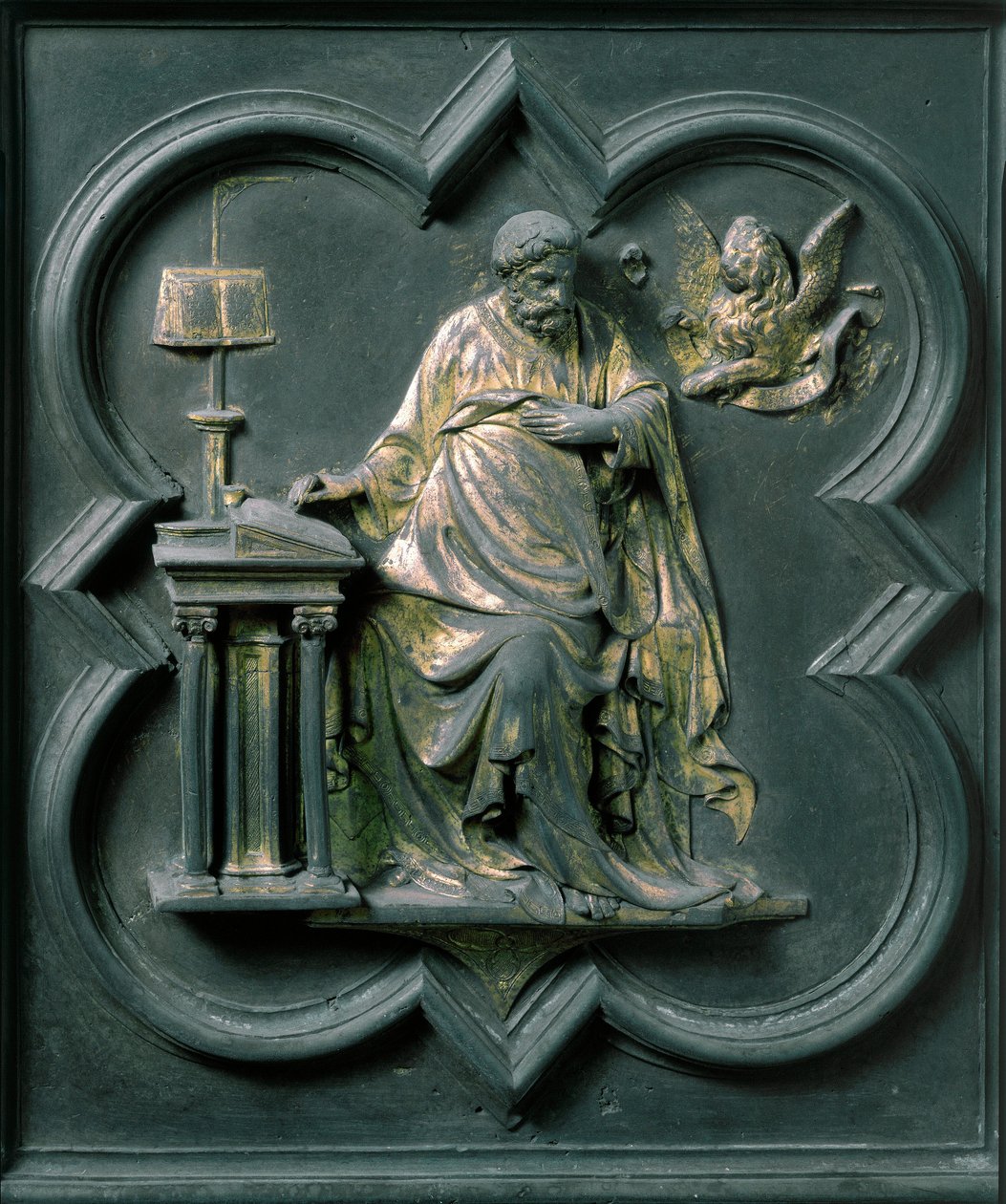 Porta Północna (zwana Bramą Krzyżową, od strony północnej), detal zewnętrzny: Św. Marek. Rzeźba z brązu wykonana przez Lorenzo Ghiberti (1378-1455) autorstwa Lorenzo Ghiberti