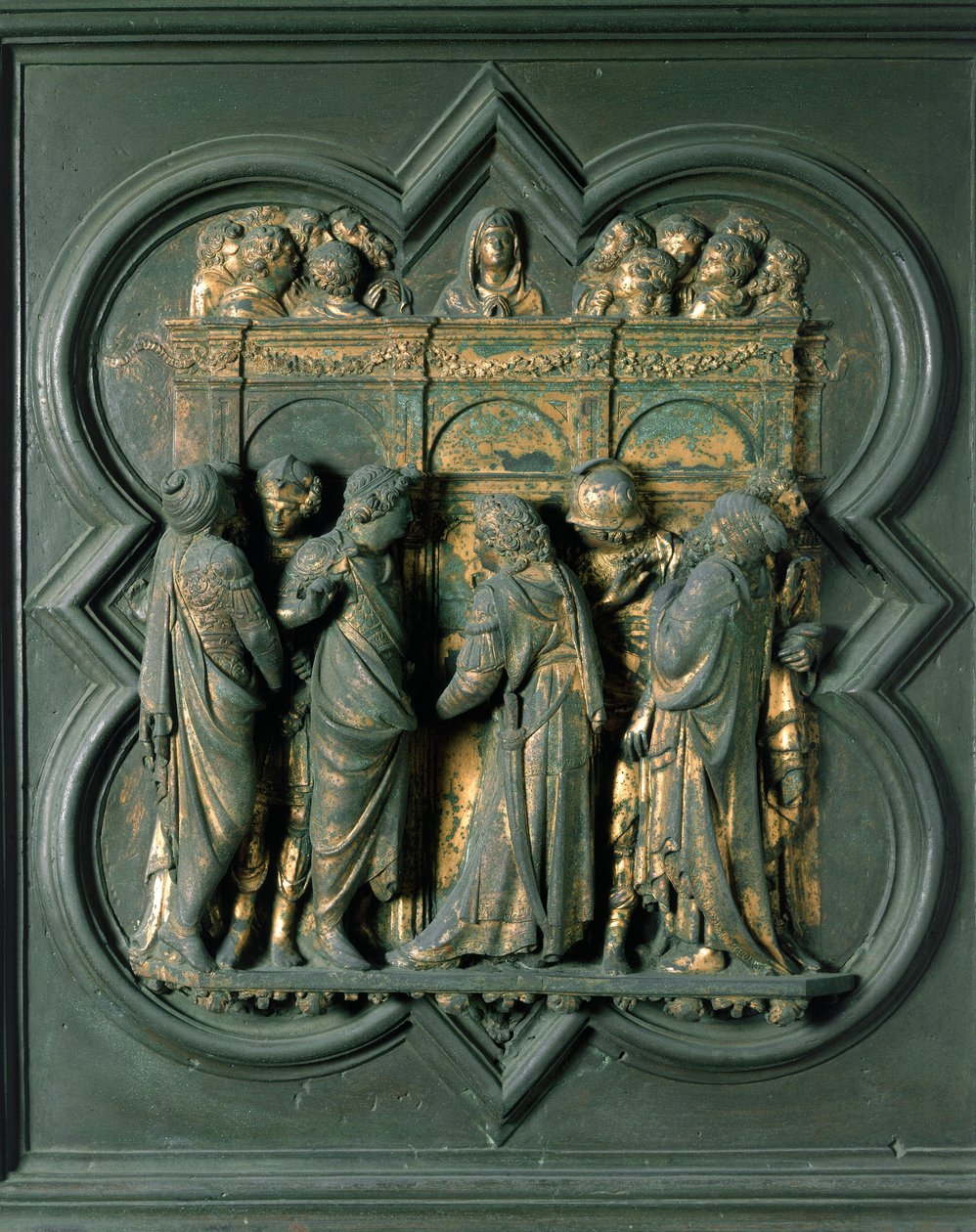 Portyk Północny (zwany Porte de la Croix, na północy), detal zewnętrzny: "Pentecote" rzeźba z brązu wykonana przez Lorenzo Ghiberti (1378-1455) autorstwa Lorenzo Ghiberti