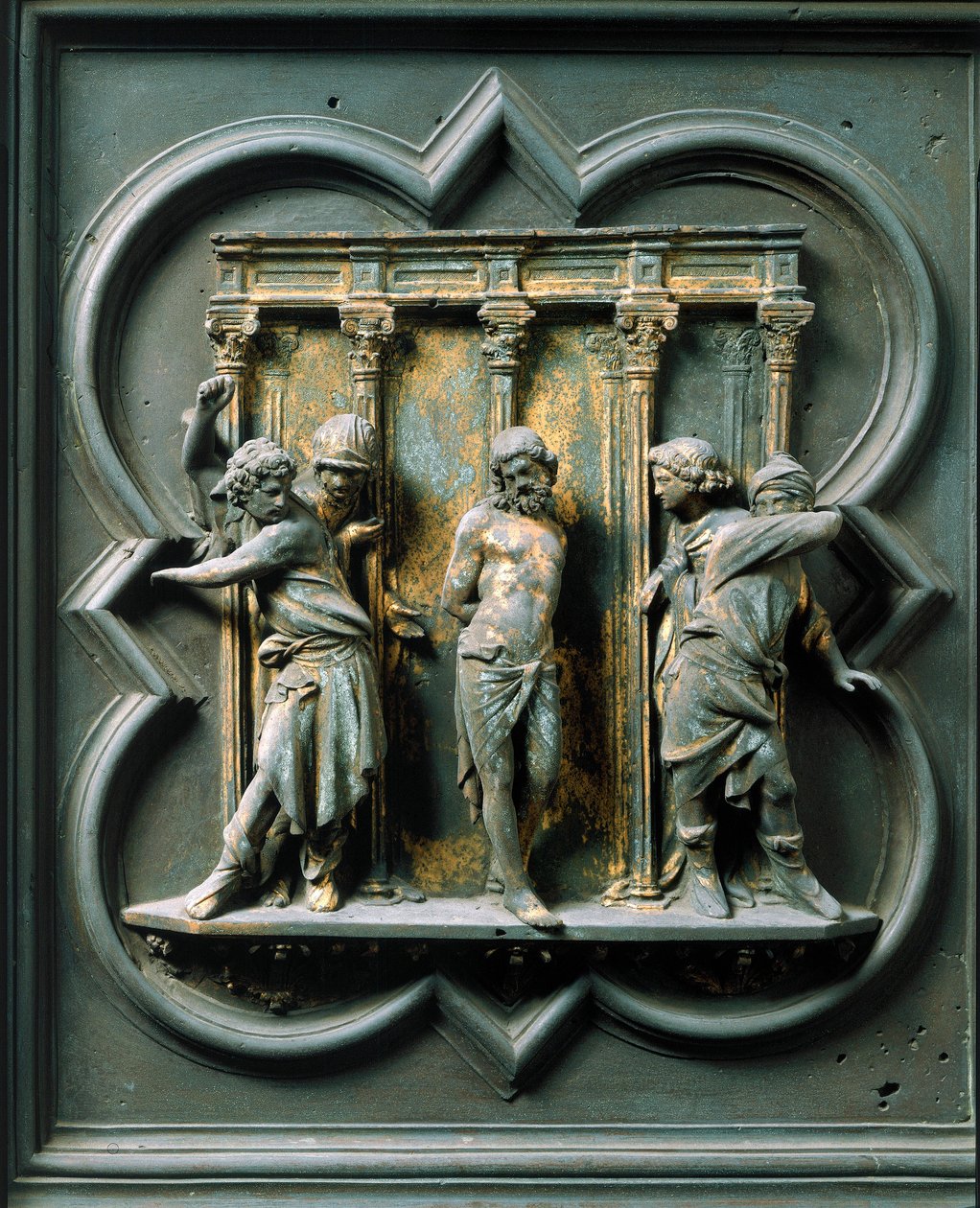 Porte Północnej (zwanej Porte de la Croix, na północy), detal zewnętrzny: „” la biczowanie”” Rzeźba z brązu wykonana przez Lorenzo Ghiberti (1378-1455) autorstwa Lorenzo Ghiberti
