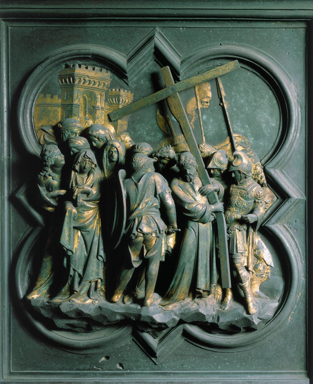 Porte Nord (na północy zwana Porte de la Croix), detal zewnętrzny: „Z Montee na Kalwarię”” Rzeźba z brązu wykonana przez Lorenzo Ghiberti (1378-1455) autorstwa Lorenzo Ghiberti
