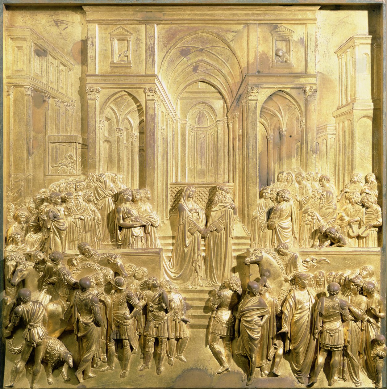 Spotkanie króla Salomona i królowej Saby, oryginalny panel ze wschodnich drzwi baptysterium autorstwa Lorenzo Ghiberti