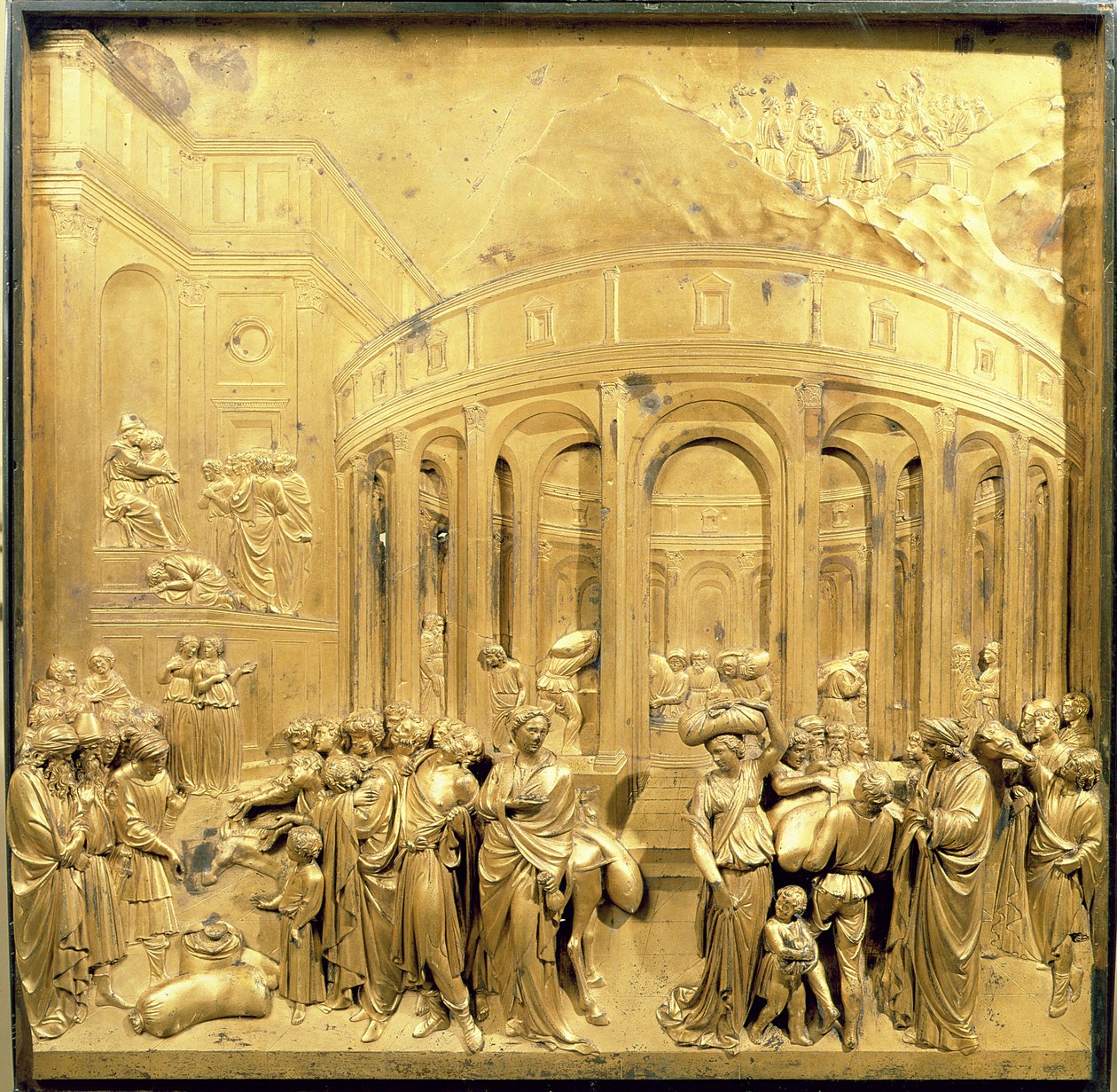 Historia Józefa, oryginalny panel z wschodnich drzwi baptysterium, 1425-52 (brąz pozłacany) (po renowacji) autorstwa Lorenzo Ghiberti