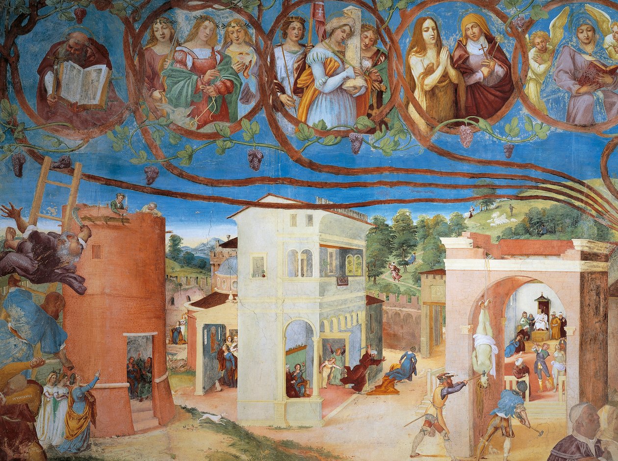 Chrystus-Winorośl i Legenda św. Barbary Lorenzo Lotto (ok. 1480 - 1556), fresk, detal, Villa Suardi, Capella Suardi, Trescore Balneario autorstwa Lorenzo Lotto