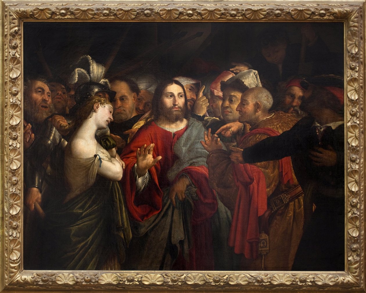 Chrystus i cudzołożna kobieta. Obraz Lorenzo Lotto (1480-1556), olej na płótnie autorstwa Lorenzo Lotto