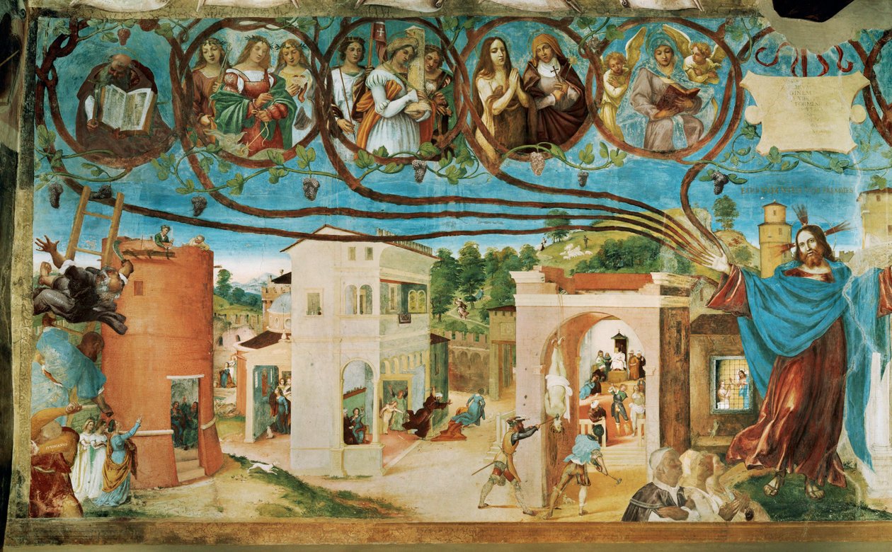 Lewa strona Capella Suardi, kościół Santa Barbara w Bergamo ... (malowidło ścienne) autorstwa Lorenzo Lotto