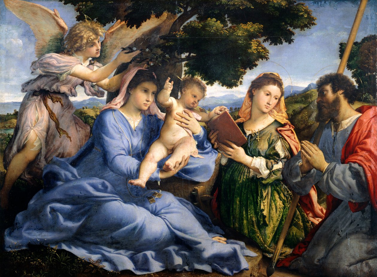 Madonna z Dzieciątkiem między św. Katarzyną Aleksandryjską i Tomaszem – Lorenzo Lotto (1480 ca-1556), olej na płótnie autorstwa Lorenzo Lotto