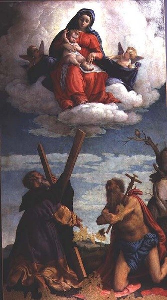 Madonna z Dzieciątkiem w chwale ze św. Andrzejem i św. Hieronima autorstwa Lorenzo Lotto