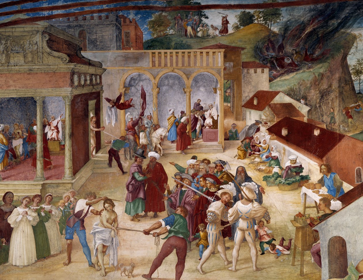 Męczeństwo św. Barbary, detal fresku z Opowieści św. Barbary autorstwa Lorenzo Lotto