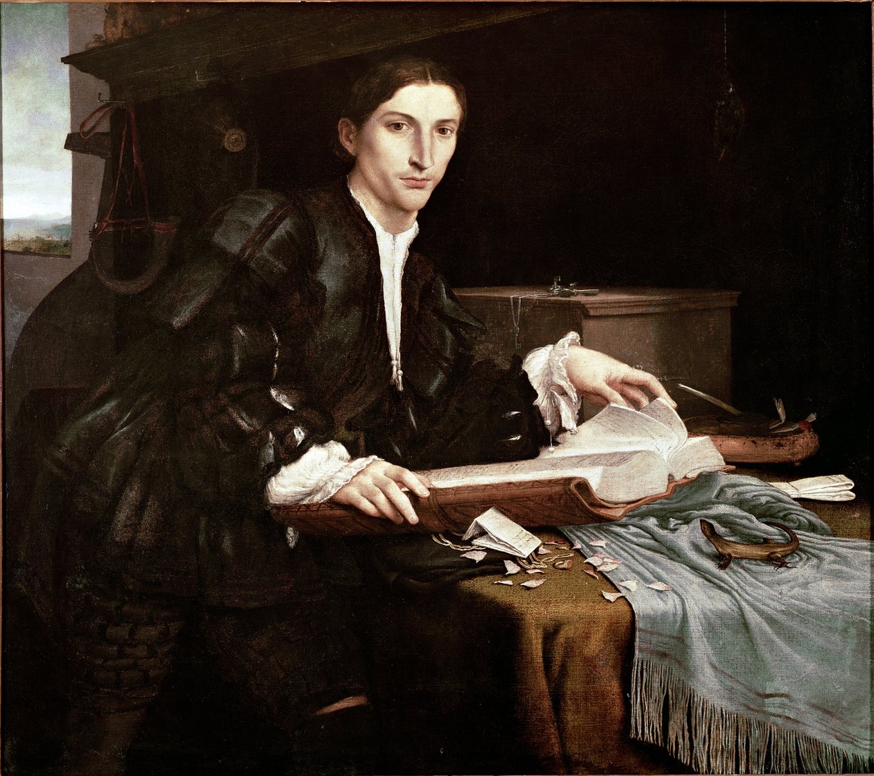 Portret dżentelmena w jego gabinecie (olej na płótnie) autorstwa Lorenzo Lotto