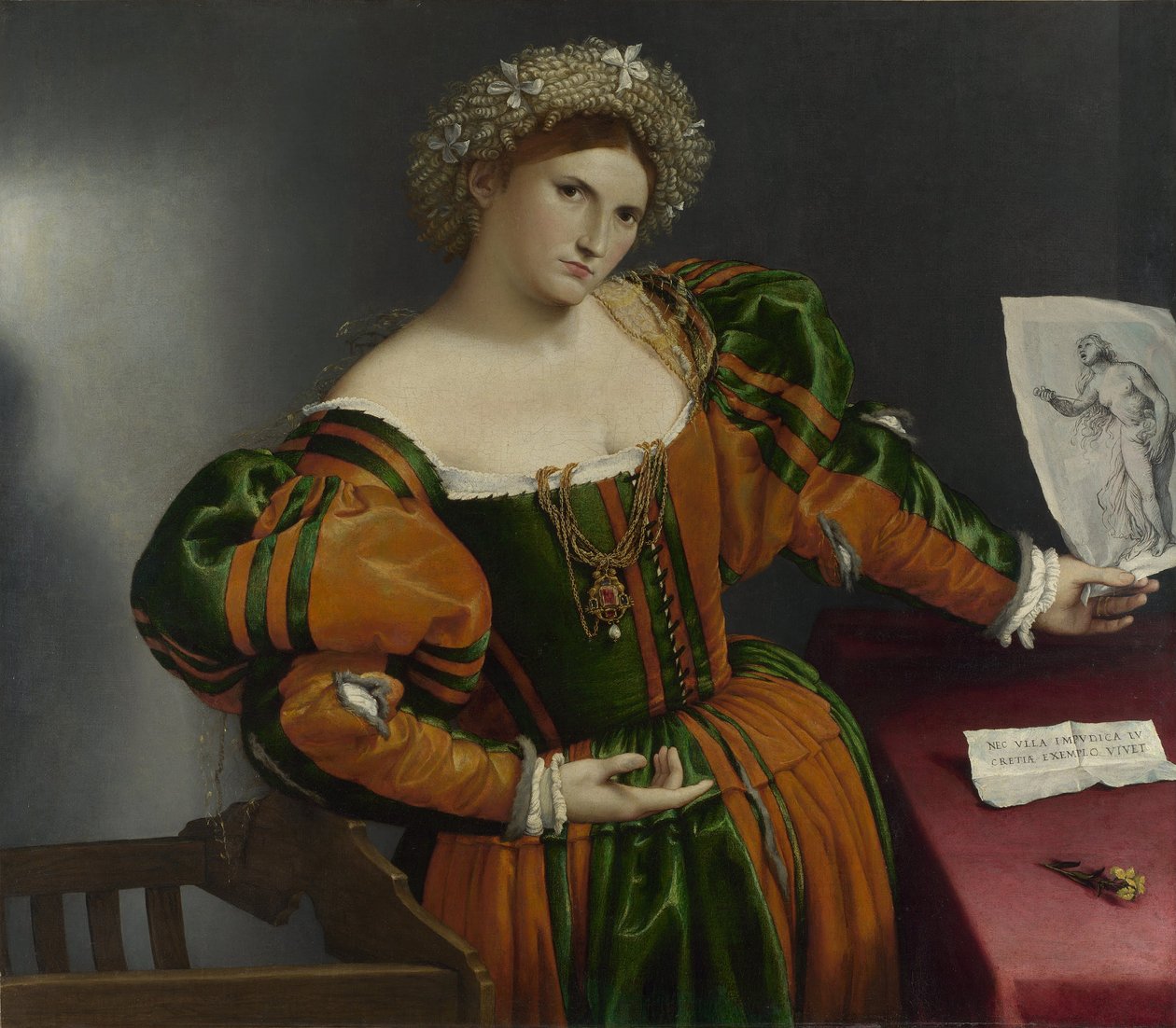 Portret kobiety inspirowany postacią Lukrecji autorstwa Lorenzo Lotto